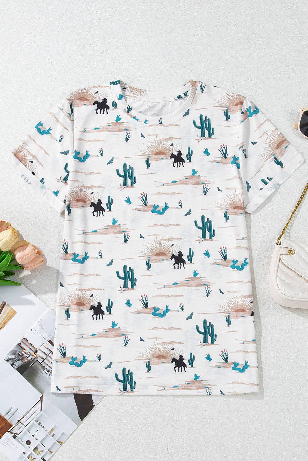 Western Cactus Short Sleeve Top